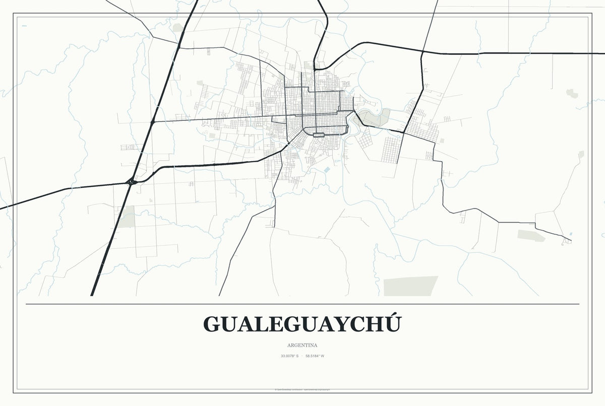 Gualeguaychú, Argentina City Map Aluminum Sign in Gallery Air style