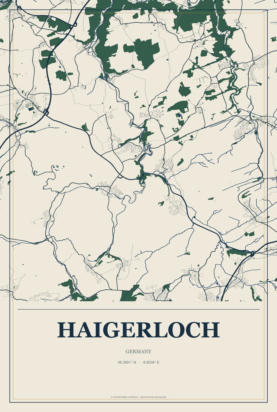 Haigerloch, Germany City Map Aluminum Sign in Coastal Cutout style