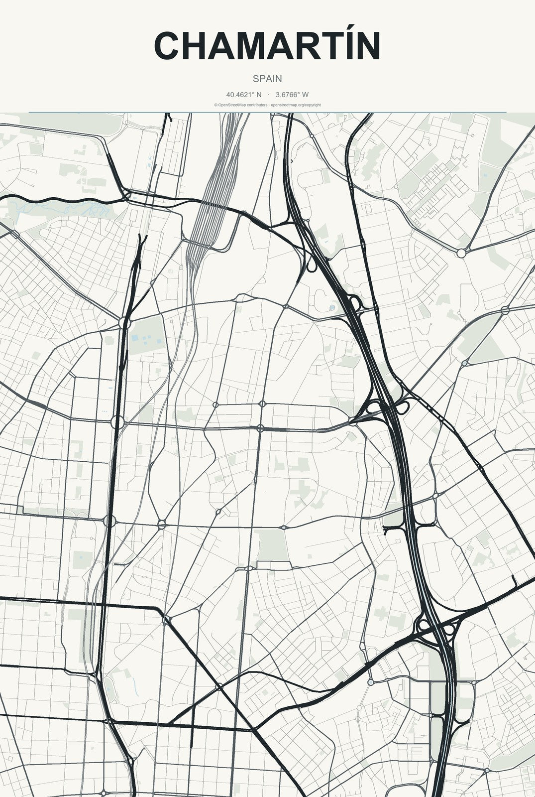 Chamartín, Spain City Map Aluminum Sign in Headline Atlas style