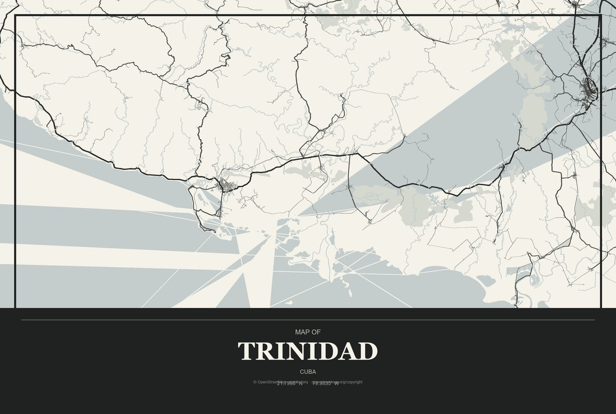 Trinidad, Cuba City Map Aluminum Sign in Museum Plaque style