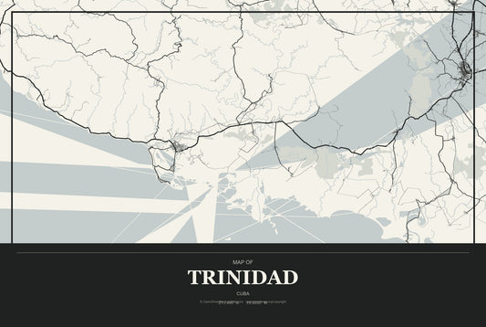 Trinidad, Cuba City Map Aluminum Sign in Museum Plaque style
