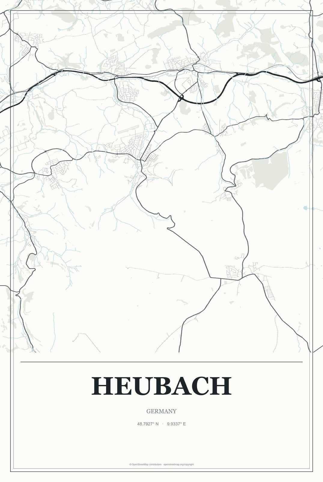 Heubach, Germany City Map Aluminum Sign in Gallery Air style