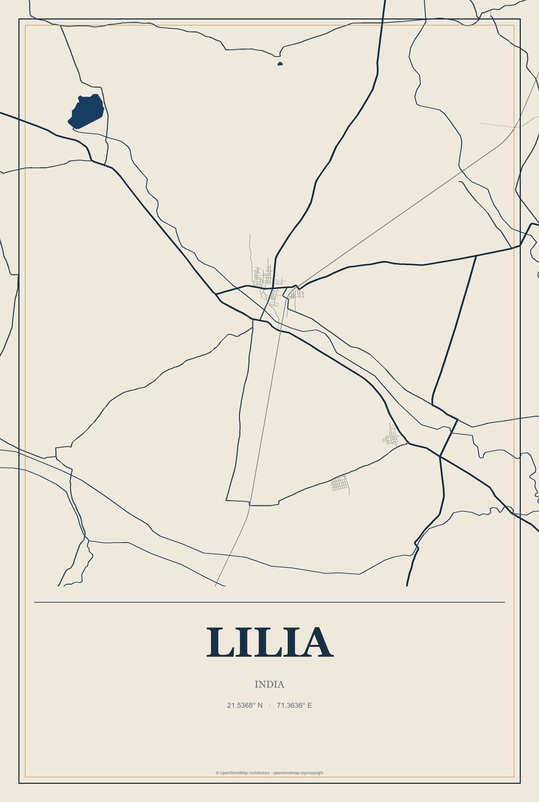Lilia, India City Map Aluminum Sign in Coastal Cutout style