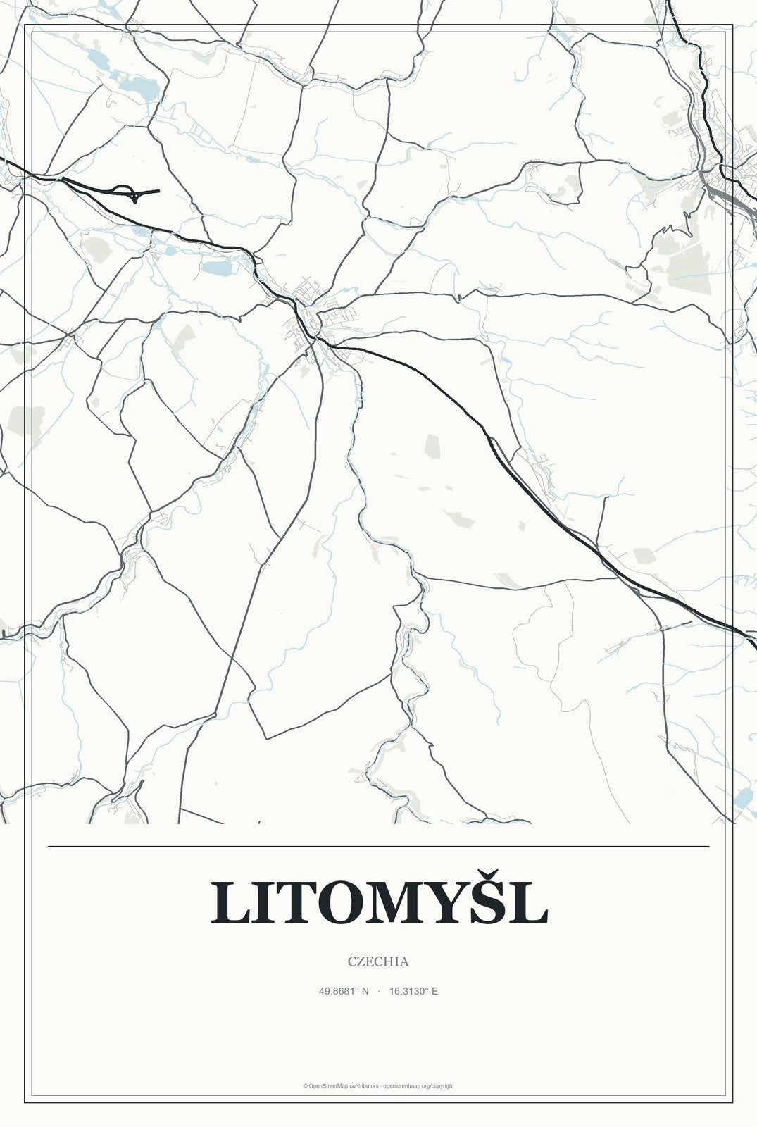 Litomyšl, Czechia City Map Aluminum Sign in Gallery Air style