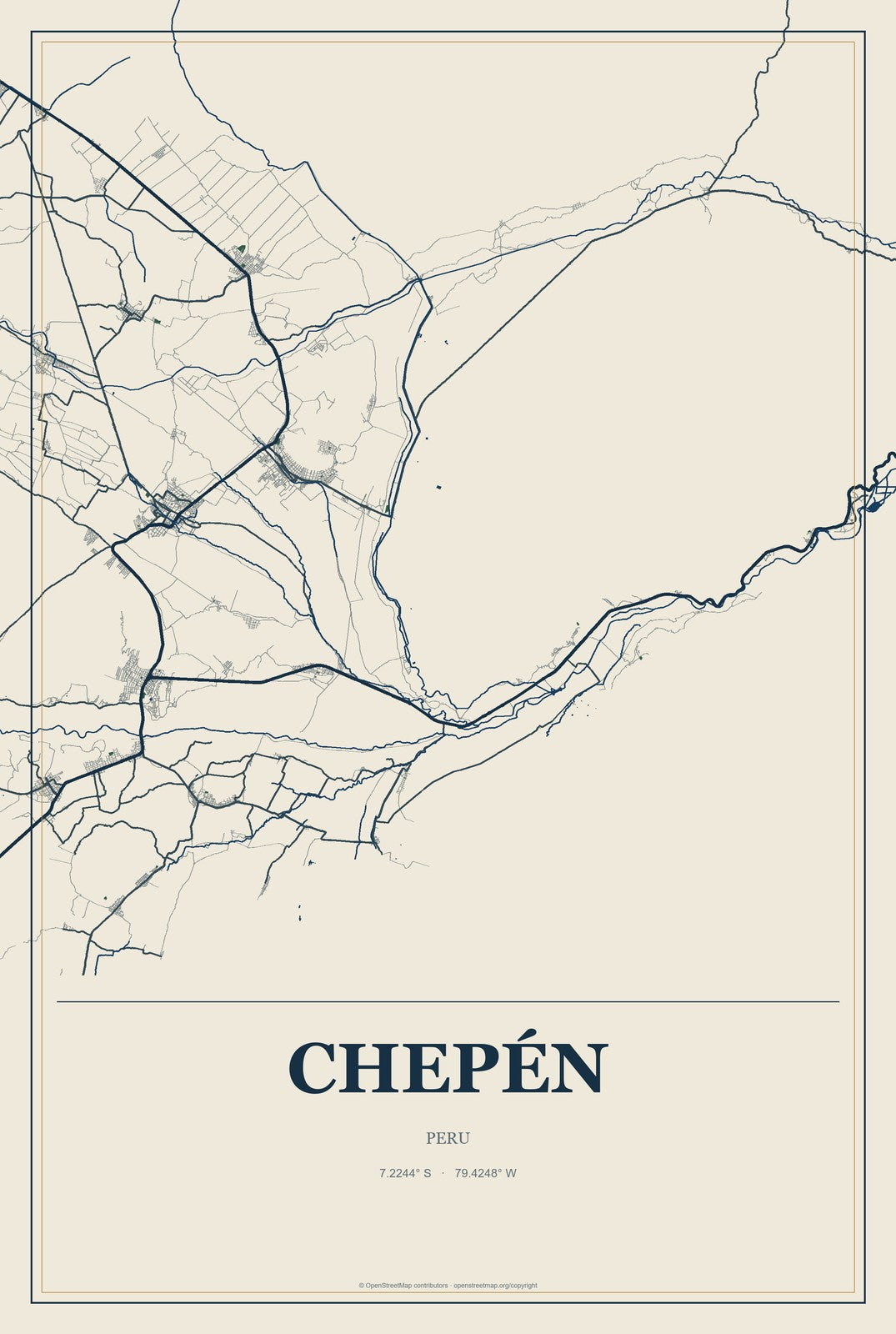 Chepén, Peru City Map Aluminum Sign in Coastal Cutout style
