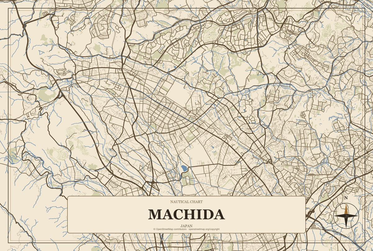 Machida, Japan City Map Aluminum Sign in Heritage Nautical style