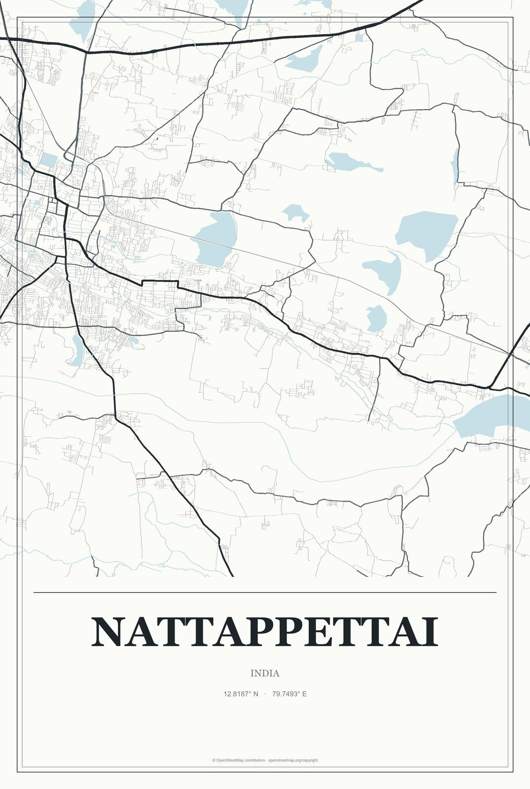Nattappettai, India City Map Aluminum Sign in Gallery Air style