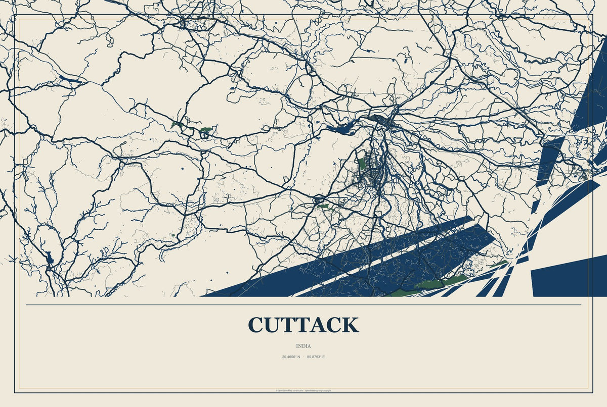 Cuttack, India City Map Aluminum Sign in Coastal Cutout style