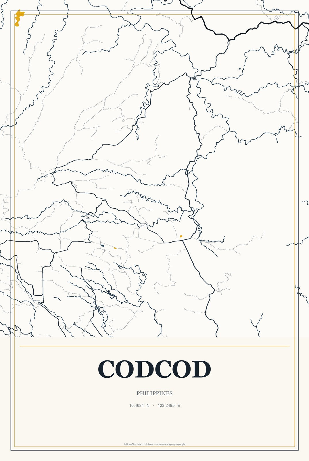 Codcod, Philippines City Map Aluminum Sign in Citrine Modern style
