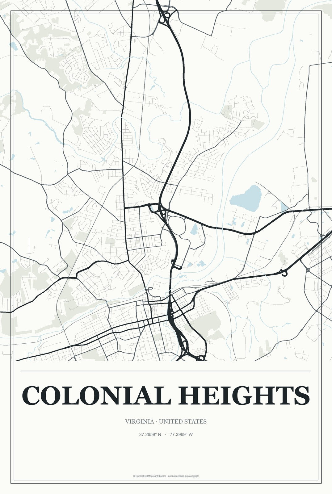 Colonial Heights, Virginia City Map Aluminum Sign in Gallery Air style