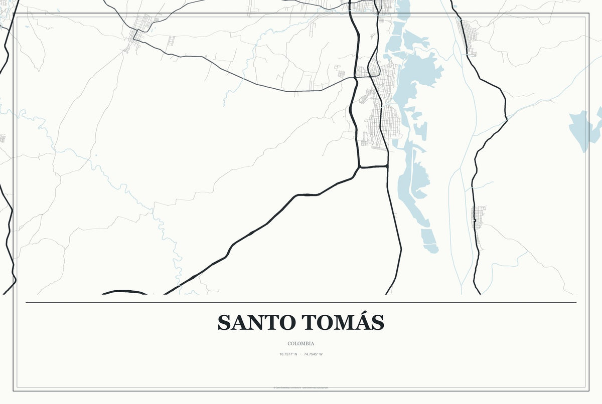 Santo Tomás, Colombia City Map Aluminum Sign in Gallery Air style