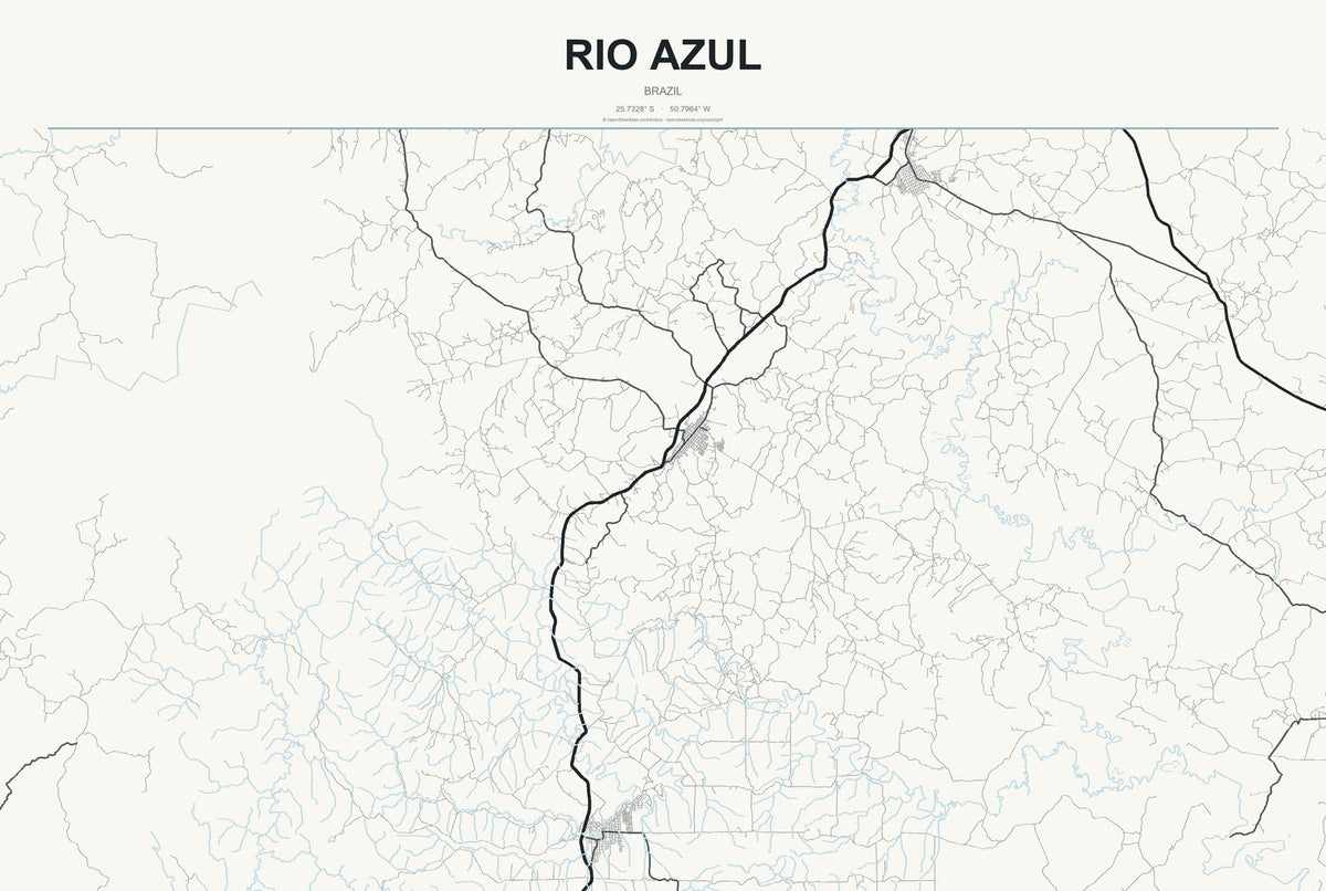 Rio Azul, Brazil City Map Aluminum Sign in Headline Atlas style