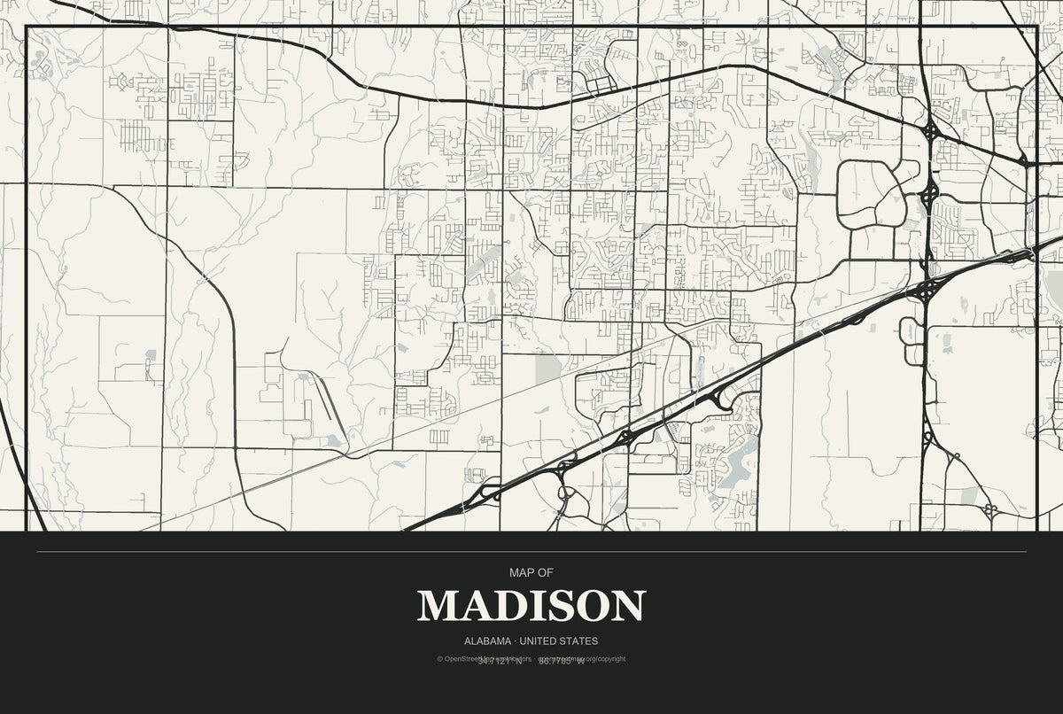 Madison, Alabama City Map Aluminum Sign in Museum Plaque style