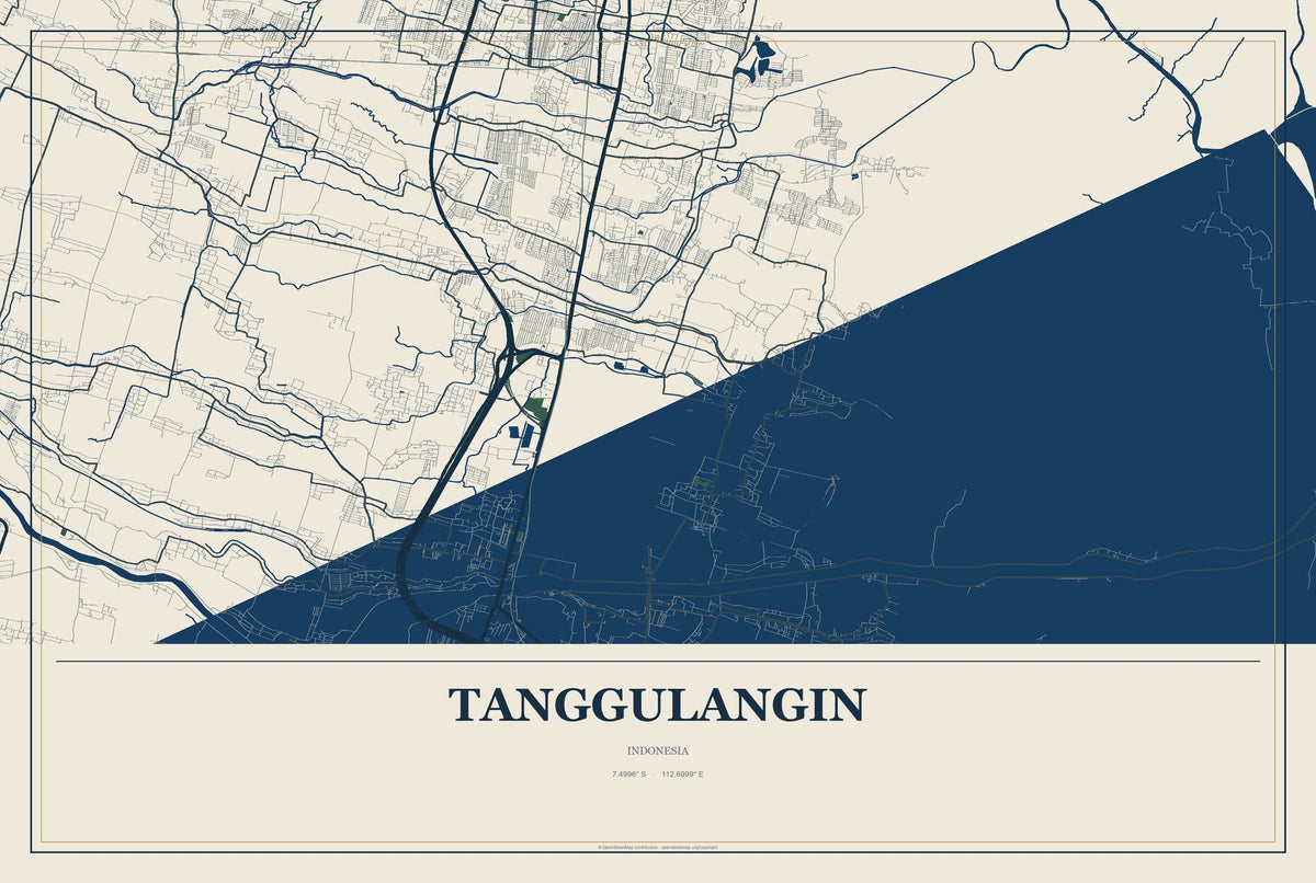 Tanggulangin, Indonesia City Map Aluminum Sign in Coastal Cutout style