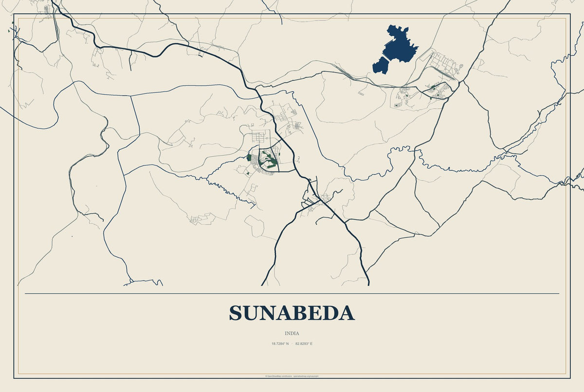 Sunabeda, India City Map Aluminum Sign in Coastal Cutout style