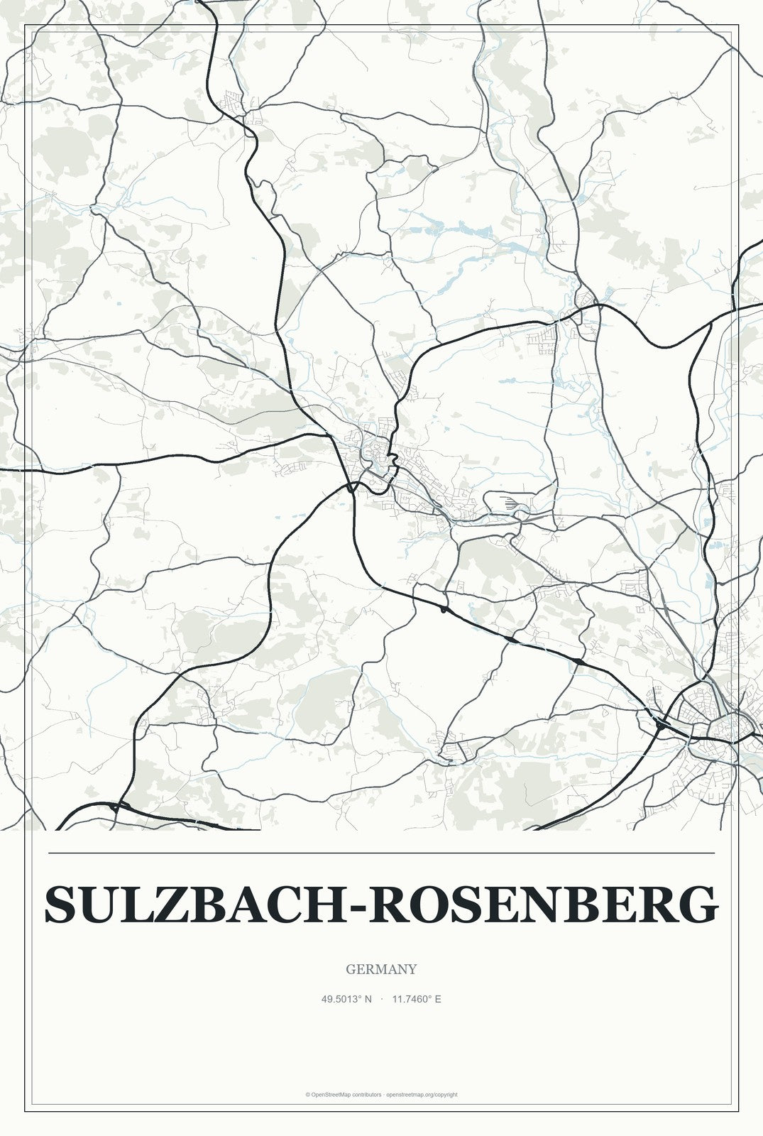 Sulzbach-Rosenberg, Germany City Map Aluminum Sign in Gallery Air style