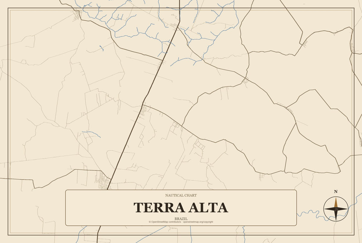 Terra Alta, Brazil City Map Aluminum Sign in Heritage Nautical style