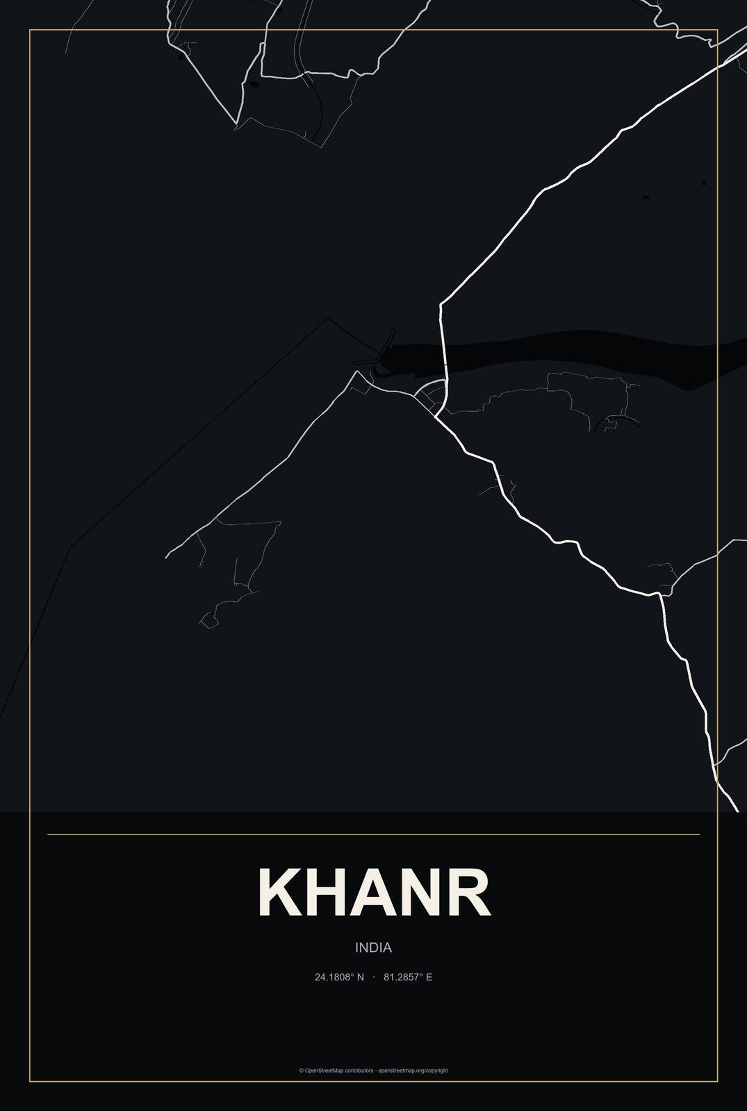 Khanr, India City Map Aluminum Sign in Metropolitan Noir style