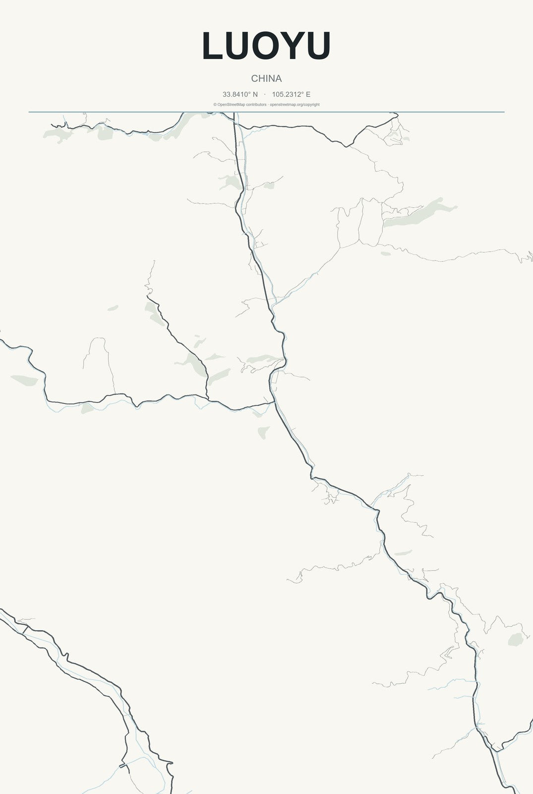 Luoyu, China City Map Aluminum Sign in Headline Atlas style