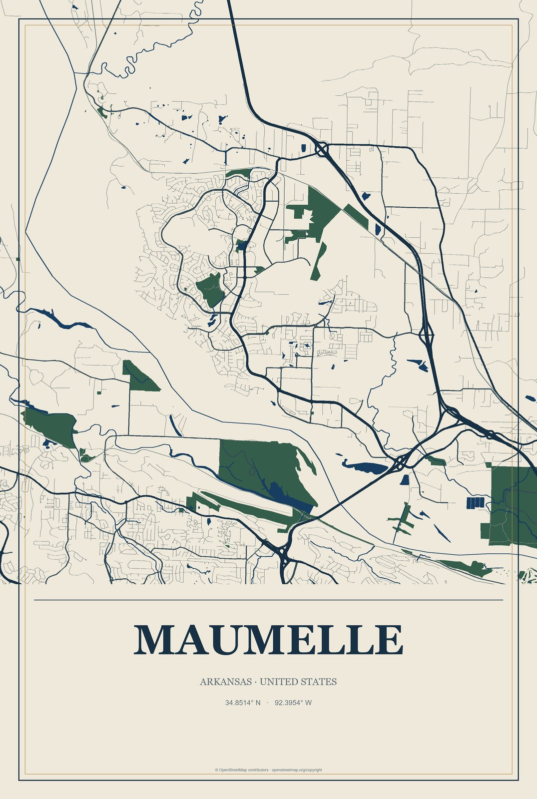 Maumelle, Arkansas City Map Aluminum Sign in Coastal Cutout style