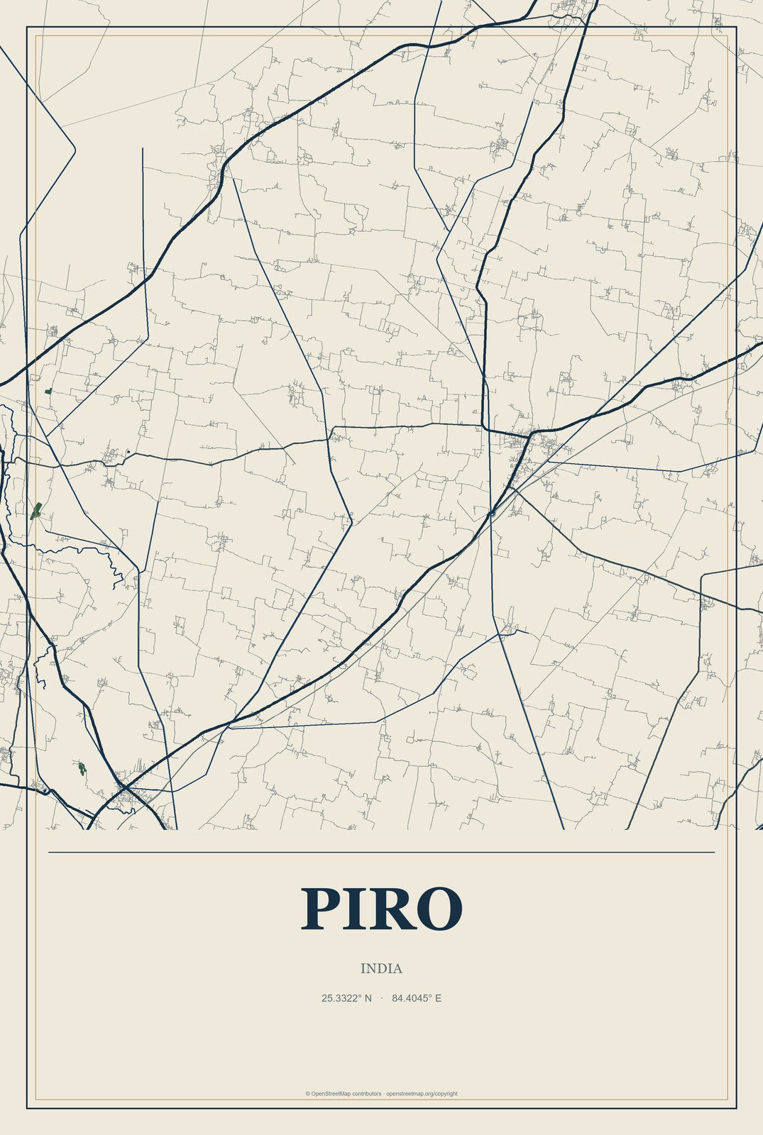 Piro, India City Map Aluminum Sign in Coastal Cutout style