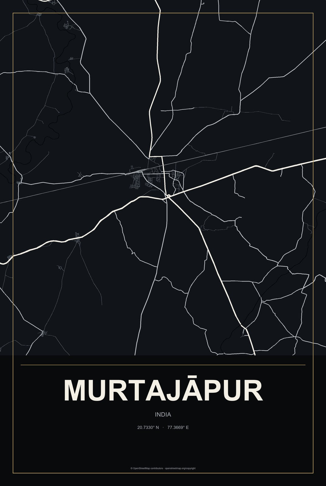Murtajāpur, India City Map Aluminum Sign in Metropolitan Noir style