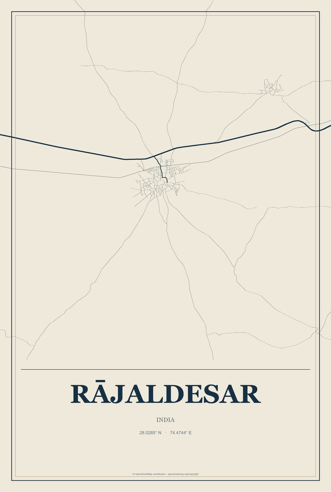 Rājaldesar, India City Map Aluminum Sign in Coastal Cutout style