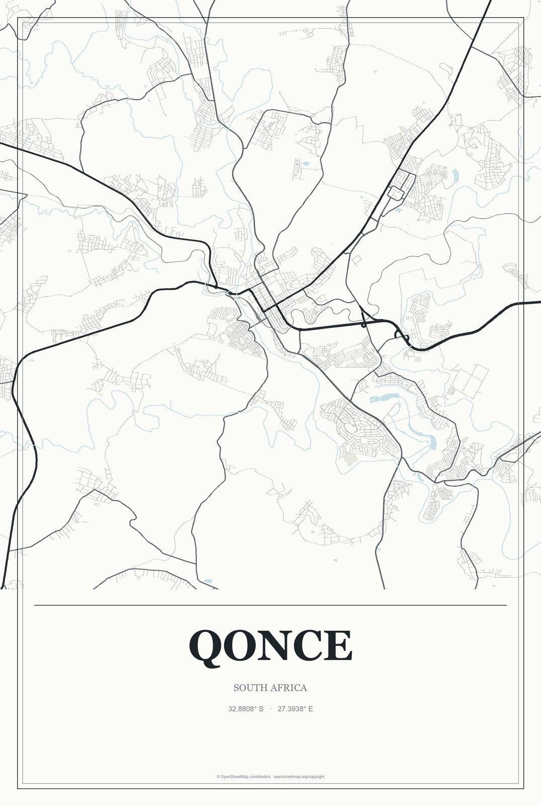Qonce, South Africa City Map Aluminum Sign in Gallery Air style