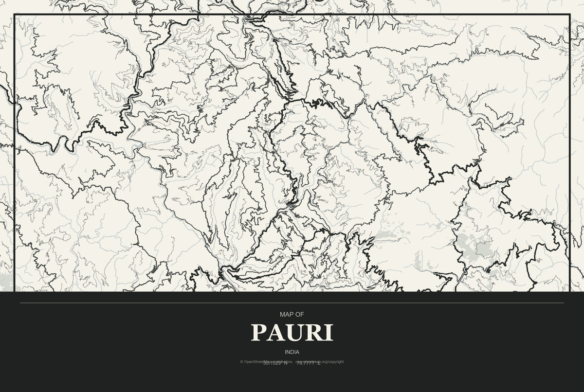 Pauri, India City Map Aluminum Sign in Museum Plaque style