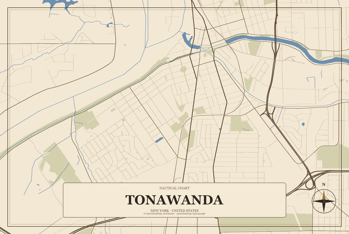 Tonawanda, New York City Map Aluminum Sign in Heritage Nautical style