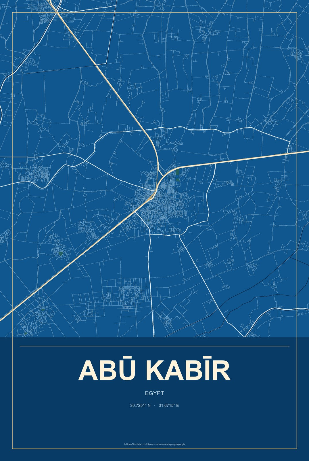 Abū Kabīr, Egypt City Map Aluminum Sign in Harbor Cobalt style