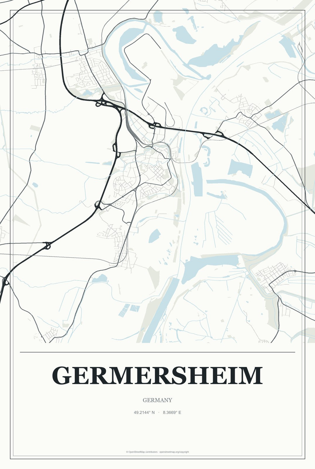 Germersheim, Germany City Map Aluminum Sign in Gallery Air style