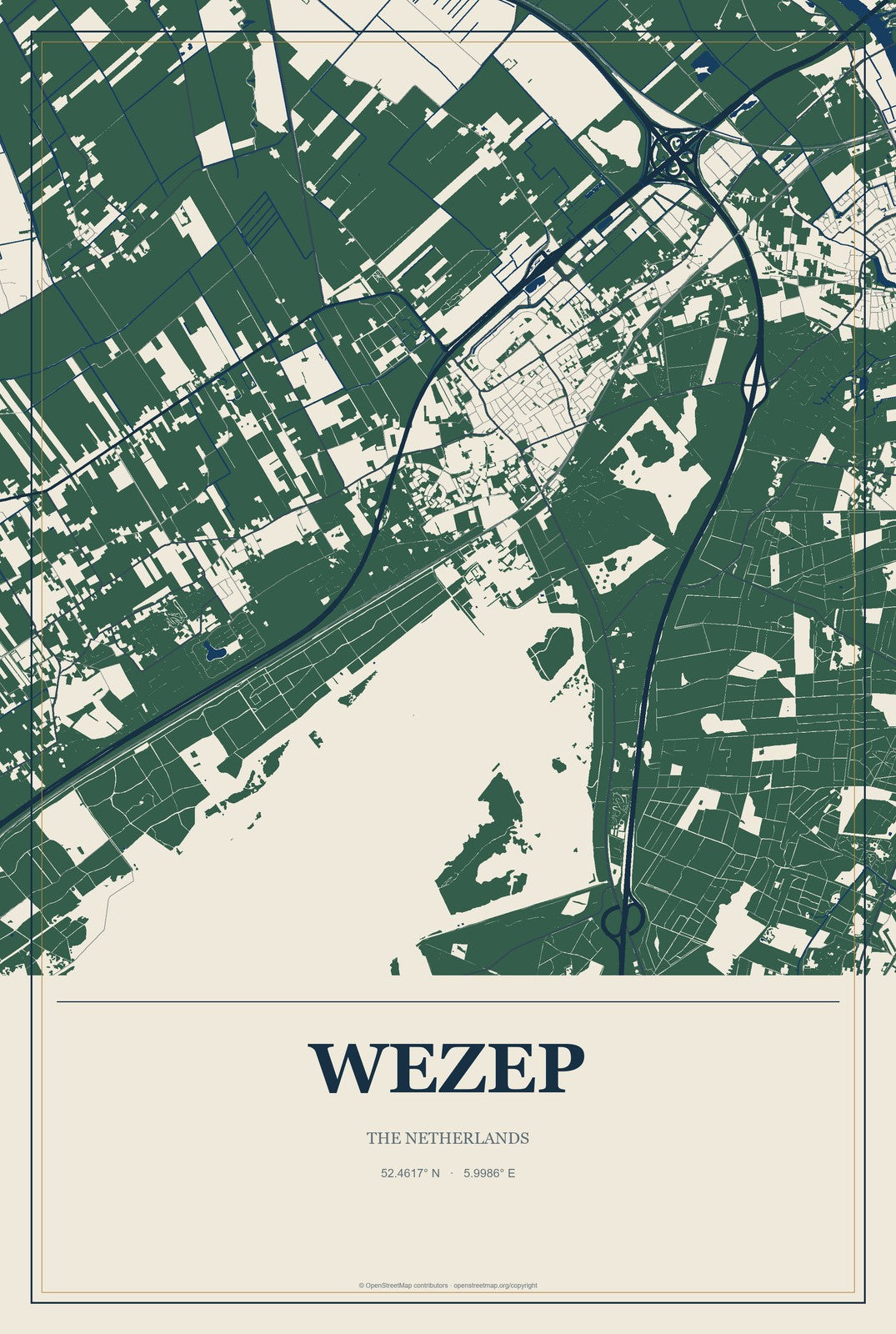 Wezep, The Netherlands City Map Aluminum Sign in Coastal Cutout style