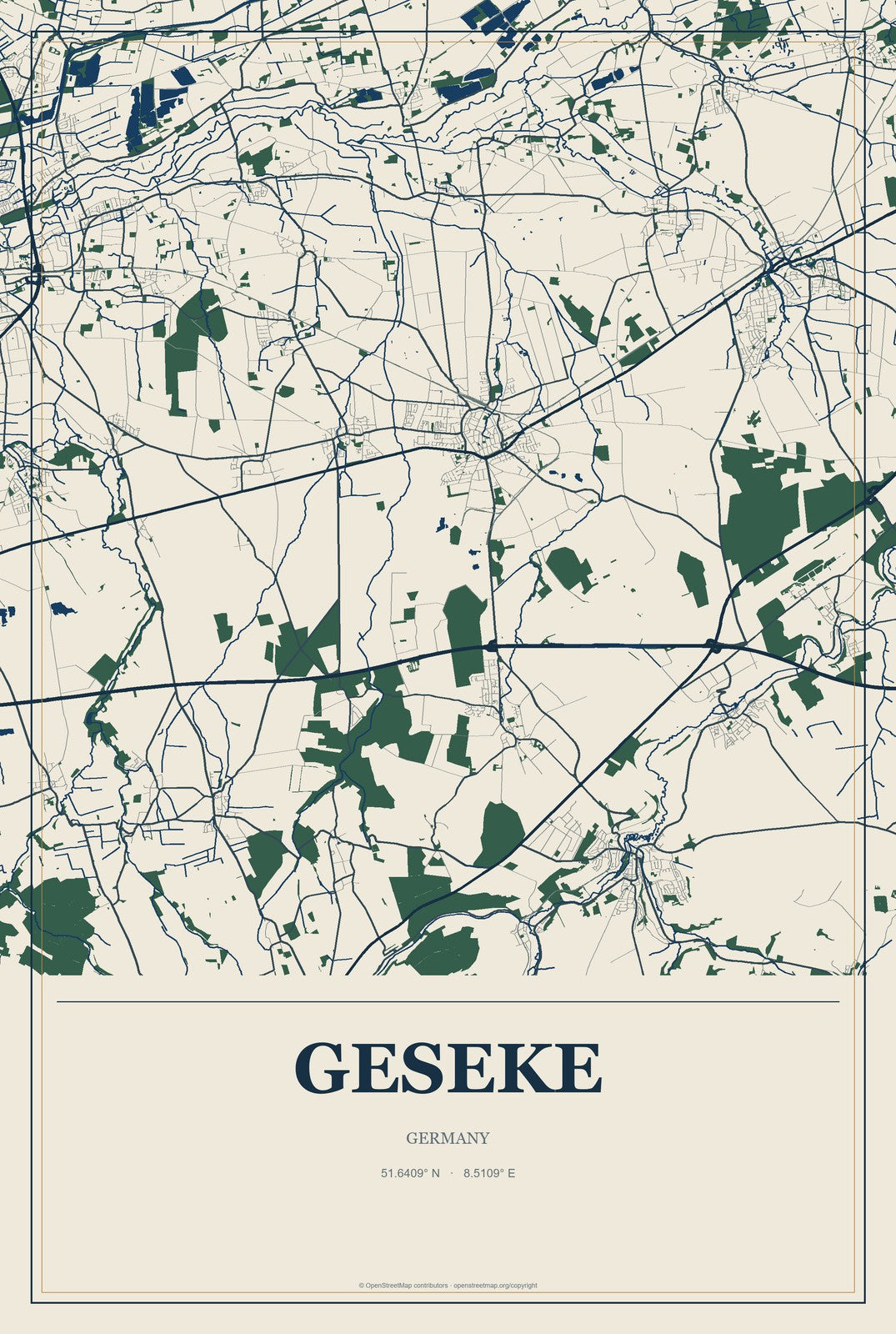 Geseke, Germany City Map Aluminum Sign in Coastal Cutout style