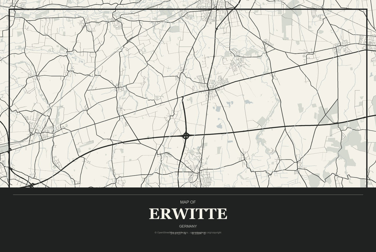 Erwitte, Germany City Map Aluminum Sign in Museum Plaque style