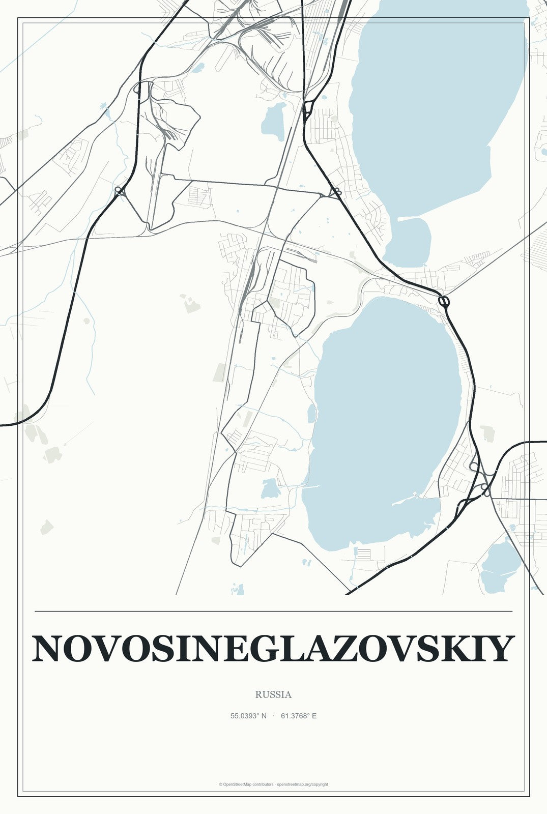 Novosineglazovskiy, Russia City Map Aluminum Sign in Gallery Air style
