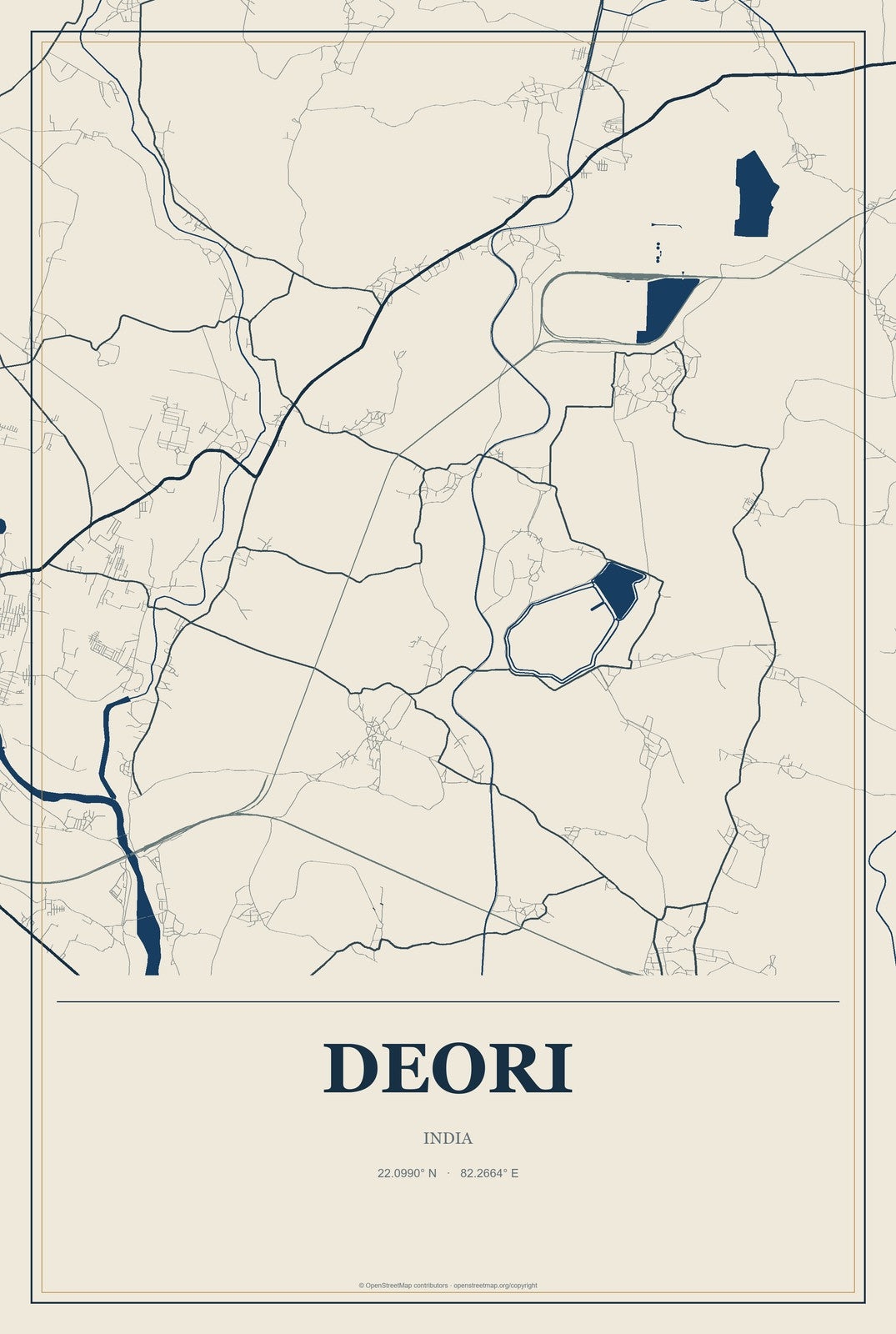 Deori, India City Map Aluminum Sign in Coastal Cutout style