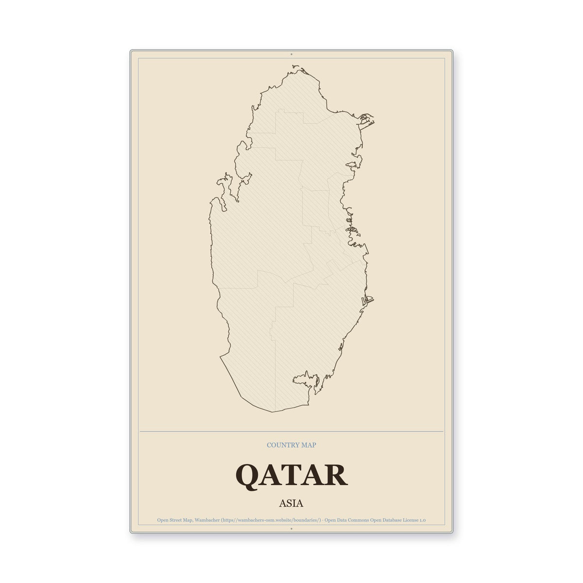 Qatar Country Map Aluminum Sign in Heritage Nautical style