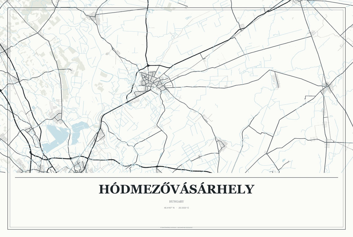 Hódmezővásárhely, Hungary City Map Aluminum Sign in Gallery Air style