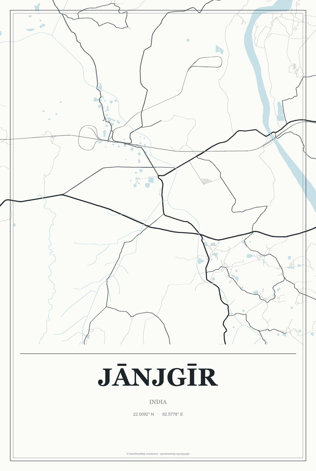 Jānjgīr, India City Map Aluminum Sign in Gallery Air style