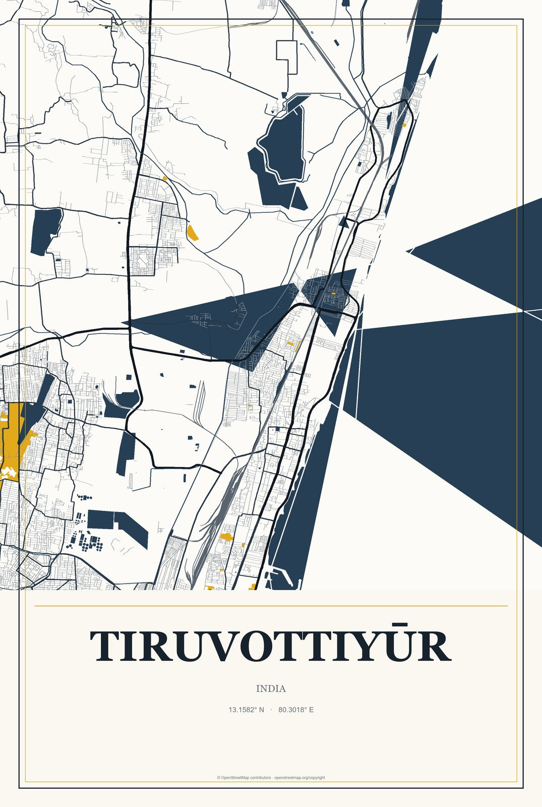 Tiruvottiyūr, India City Map Aluminum Sign in Citrine Modern style