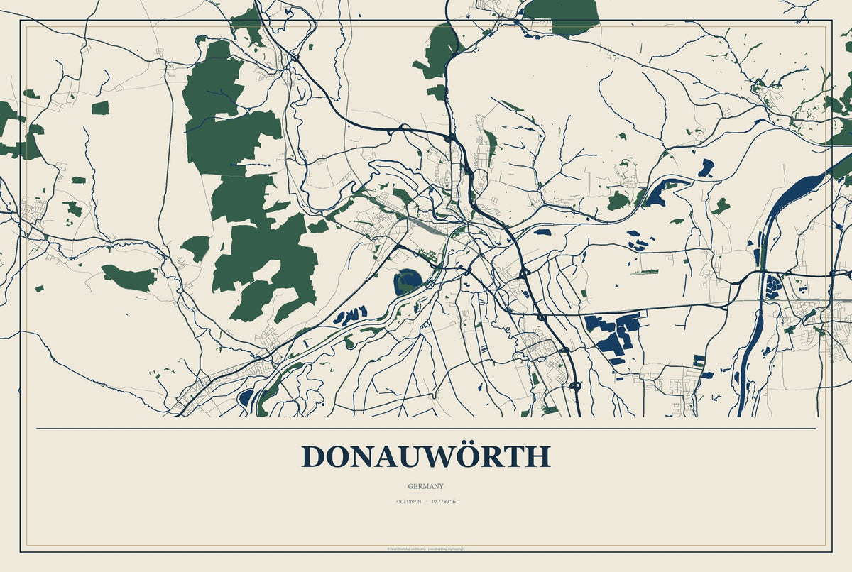 Donauwörth, Germany City Map Aluminum Sign in Coastal Cutout style