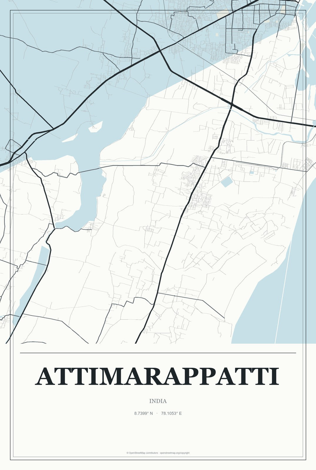 Attimarappatti, India City Map Aluminum Sign in Gallery Air style