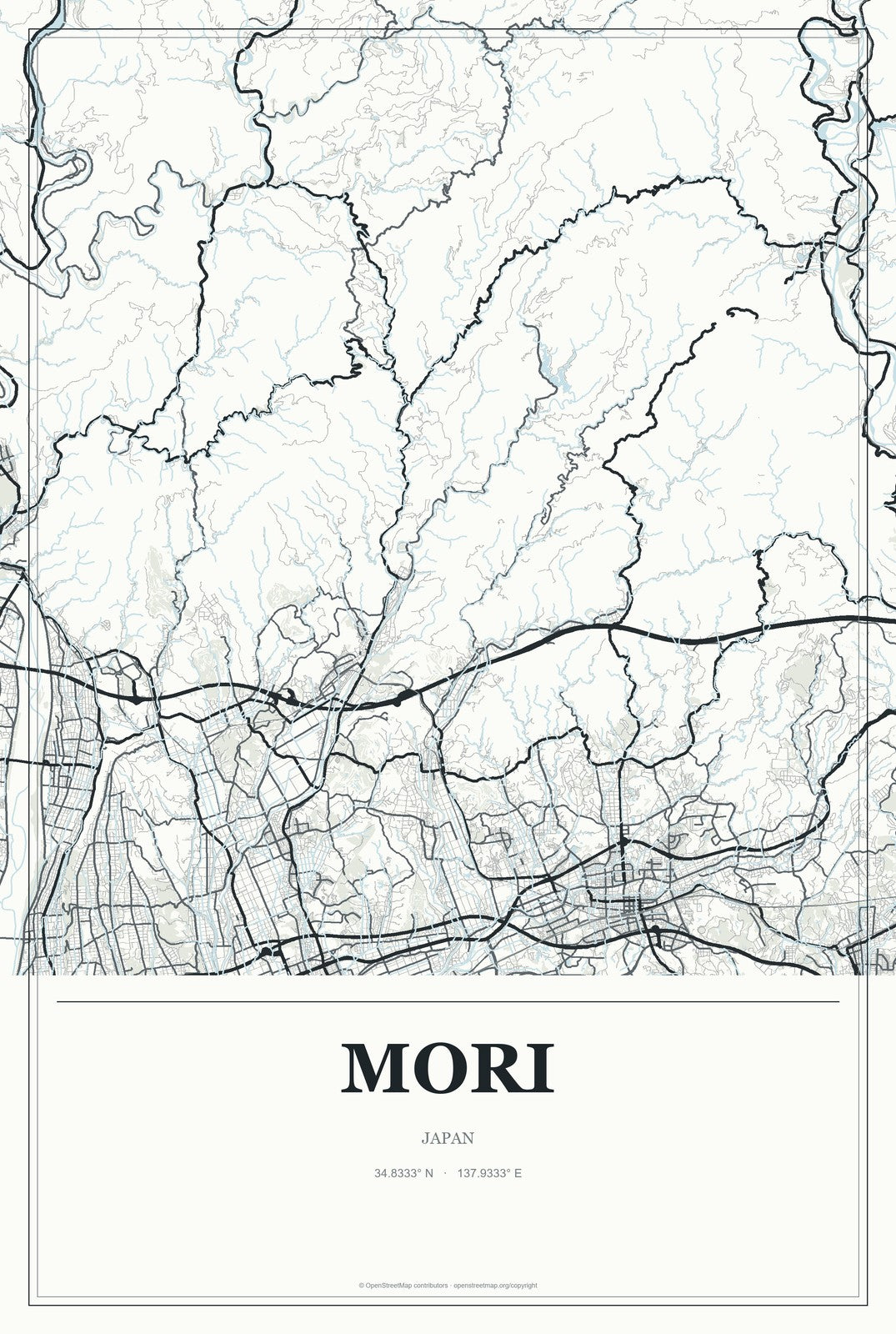 Mori, Japan City Map Aluminum Sign in Gallery Air style