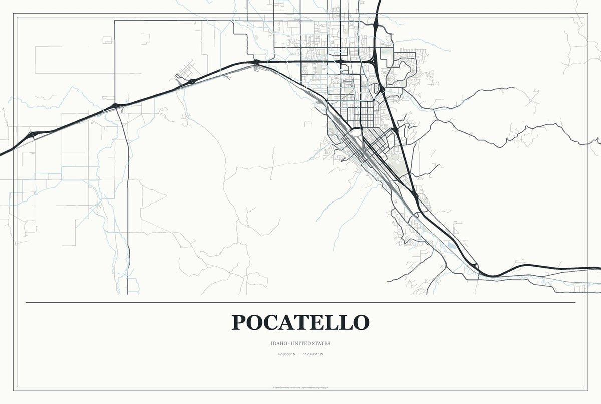 Pocatello, Idaho City Map Aluminum Sign in Gallery Air style