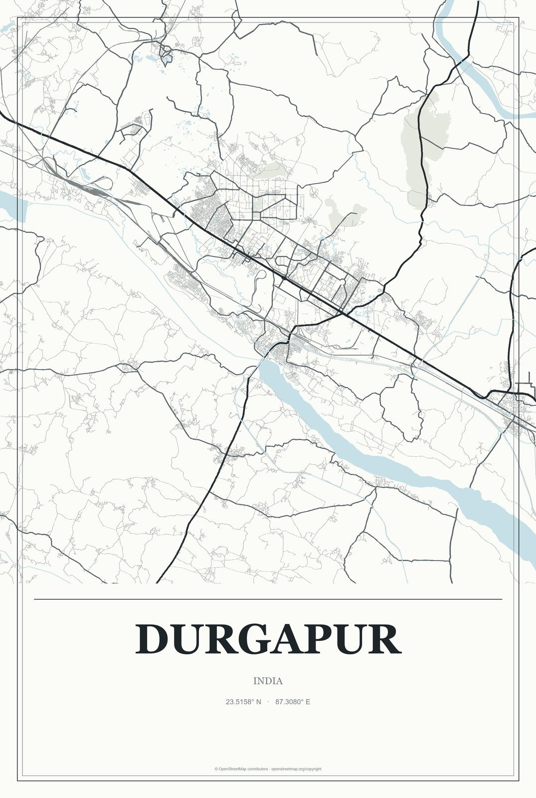 Durgapur, India City Map Aluminum Sign in Gallery Air style