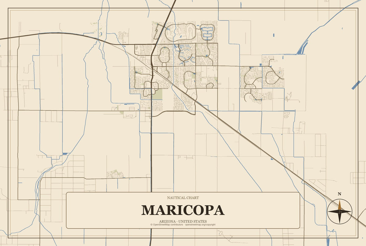 Maricopa, Arizona City Map Aluminum Sign in Heritage Nautical style