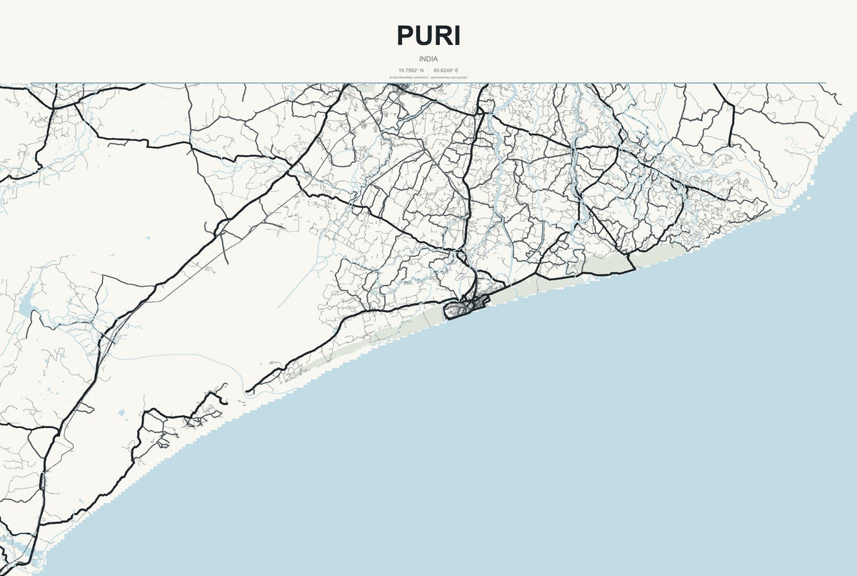 Puri, India City Map Aluminum Sign in Headline Atlas style