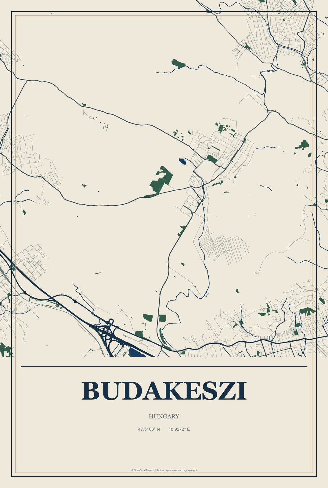 Budakeszi, Hungary City Map Aluminum Sign in Coastal Cutout style