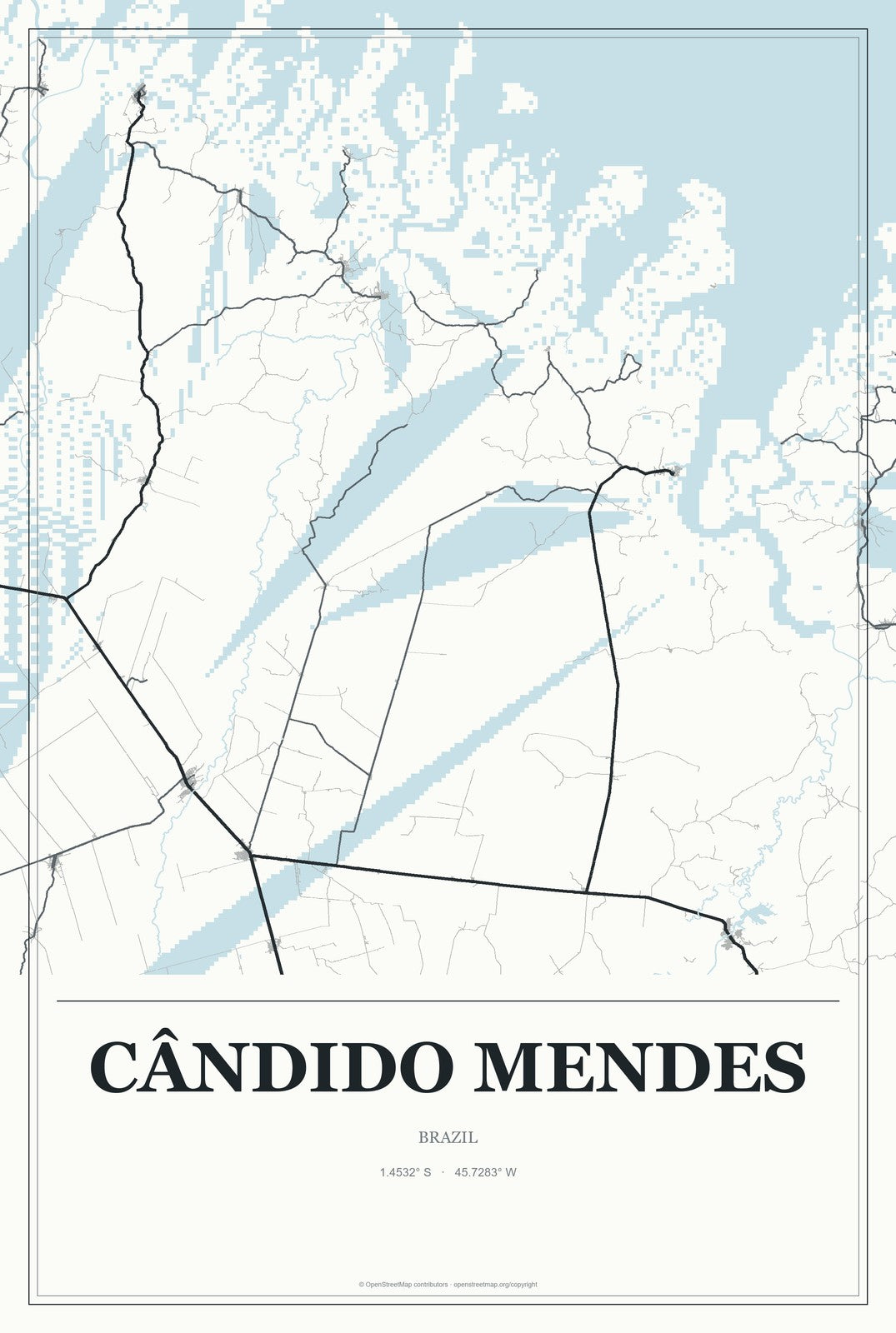 Cândido Mendes, Brazil City Map Aluminum Sign in Gallery Air style